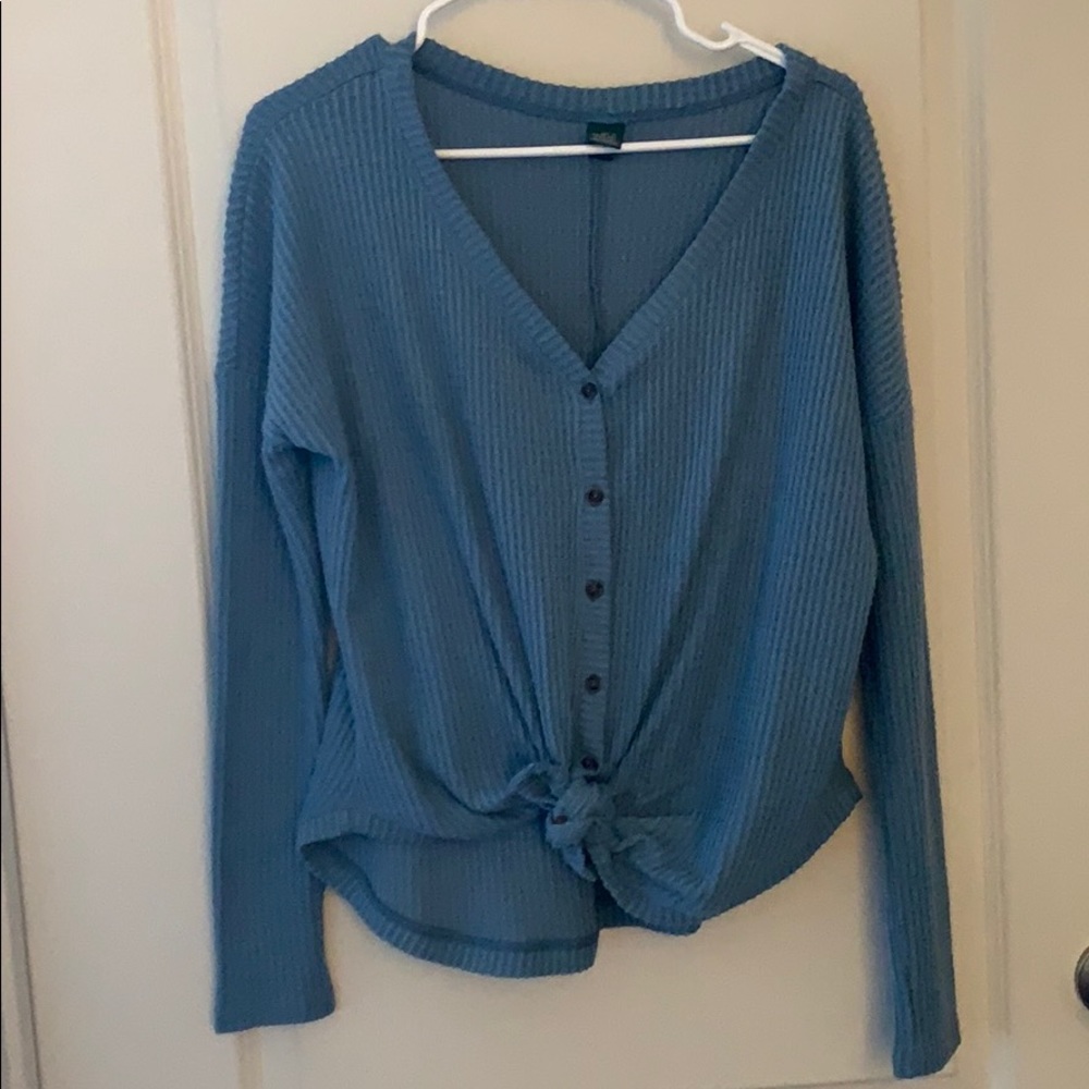 Ribbed Buttoned Tie Sweater